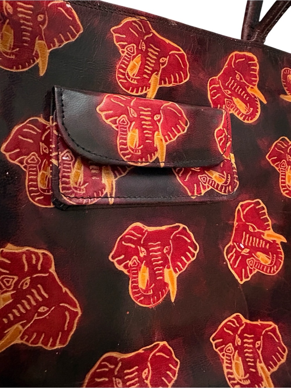 Large Vintage Leather Elephant Safari Print Bag - Picture 3 of 11